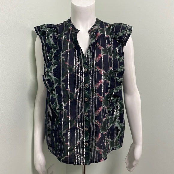 Pilcro Anthropologie Anthro Ruffled Button Front Sleeveless Top Shirt Small S - Picture 1 of 10